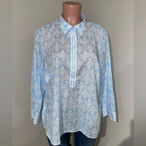 Talbots Light Blue and White Patterned Shirt. 2Xp